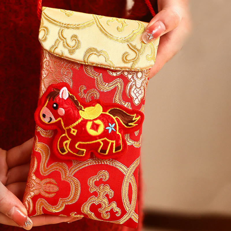 Buddha Stones Anno del Cavallo 2026 Capodanno Carattere Fu Ricamo Portafortuna Busta Rossa Cinese - Lingotto giallo superiore a forma di cavallo (10,5*18,5 cm) - image 11