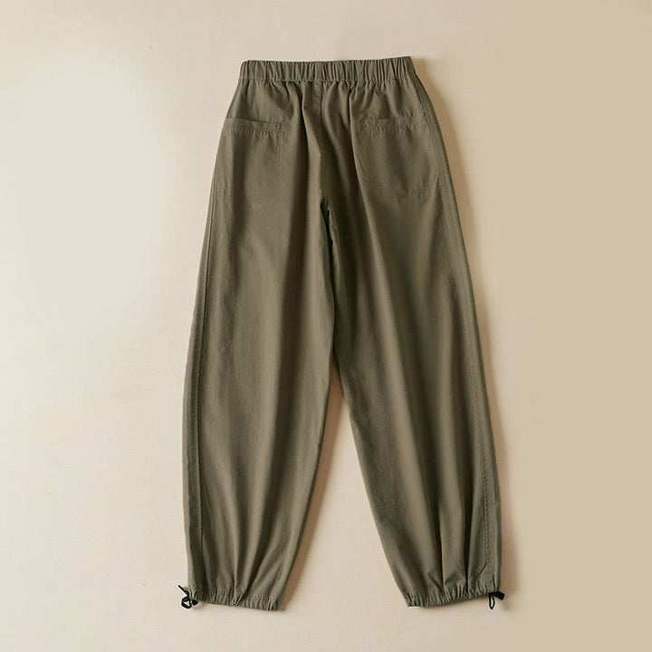 Pantaloni cargo da donna in cotone con coulisse Buddha Stones Fall, lunghezza 7-8, con tasche - image 1