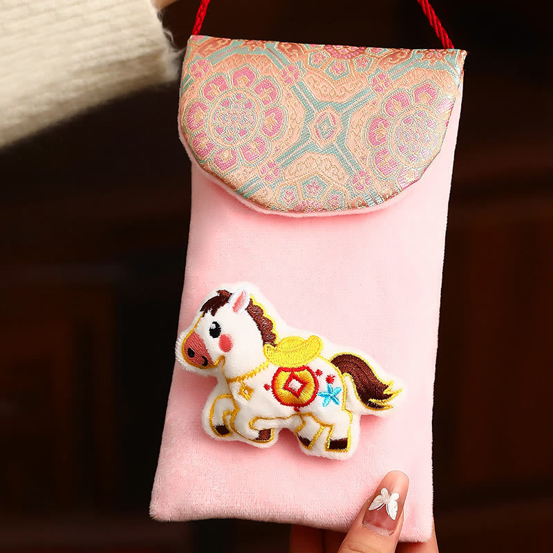 Buddha Stones Anno del Cavallo 2026 Capodanno Carattere Fu Lingotto Motivo Ricamo Busta Rossa Cinese - image 5