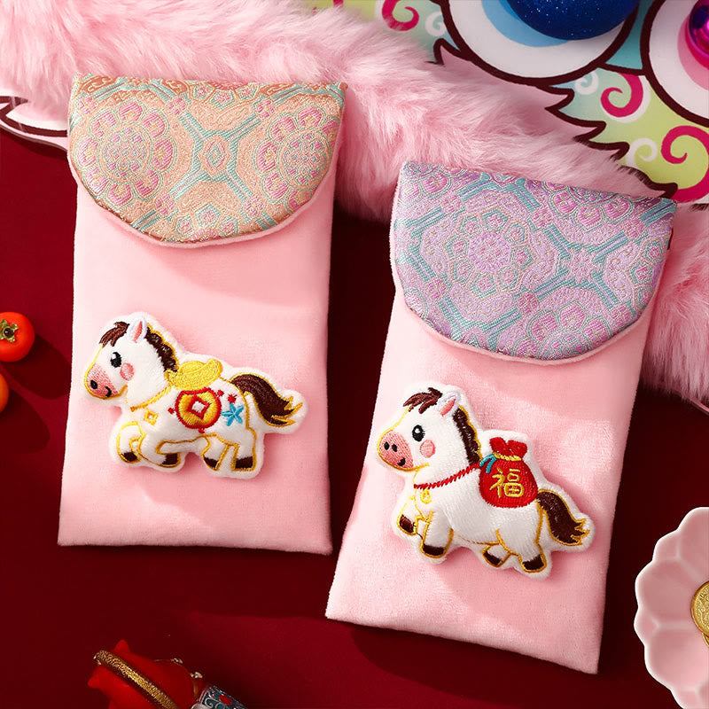 Buddha Stones Anno del Cavallo 2026 Capodanno Carattere Fu Lingotto Motivo Ricamo Busta Rossa Cinese - image 13