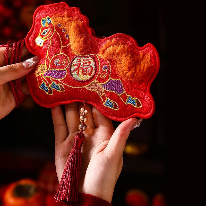Buddha Stones Anno del Cavallo 2026 Capodanno Carattere Fu Nappa Ricamo Busta Rossa Cinese - image 7