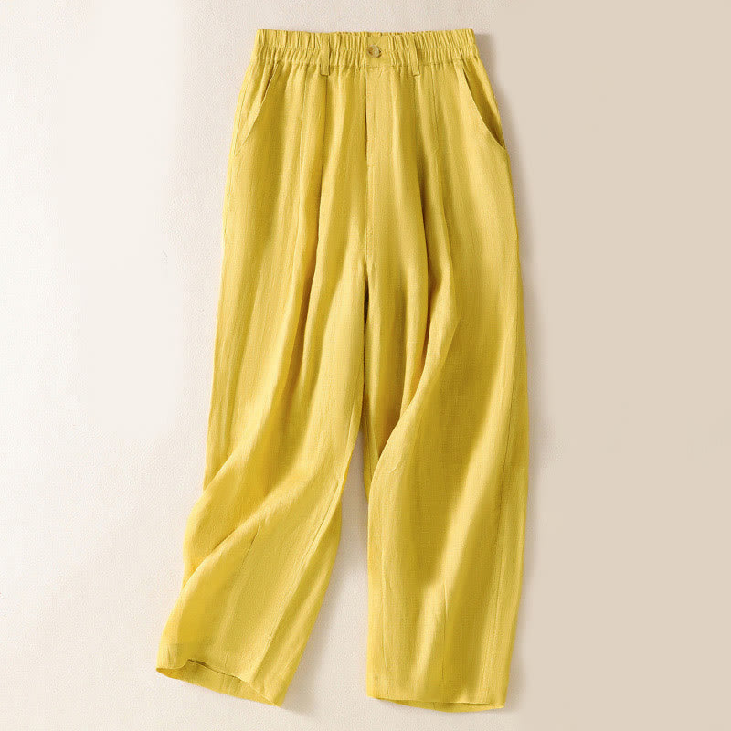Pantaloni da donna alla caviglia con tasche e bottoni e cerniera estiva Buddha Stones - Giallo - US8-10, UK/AU12-14, EU40-42 (2XL) - image 1