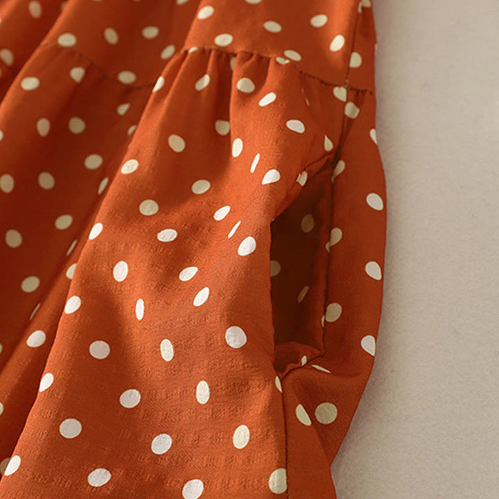 Abito midi da donna in cotone con scollo rotondo e maniche lunghe, motivo a pois autunnali Buddha Stones - image 5