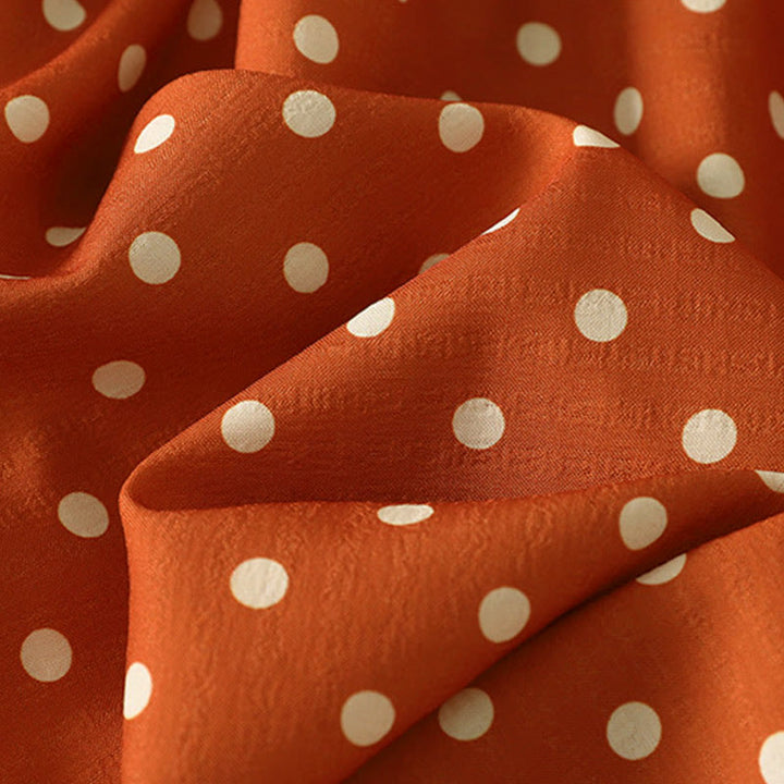 Abito midi da donna in cotone con scollo rotondo e maniche lunghe, motivo a pois autunnali Buddha Stones - image 8