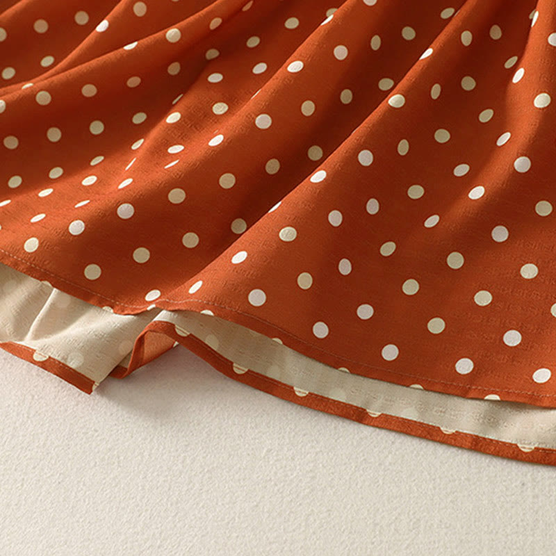 Abito midi da donna in cotone con scollo rotondo e maniche lunghe, motivo a pois autunnali Buddha Stones - image 6