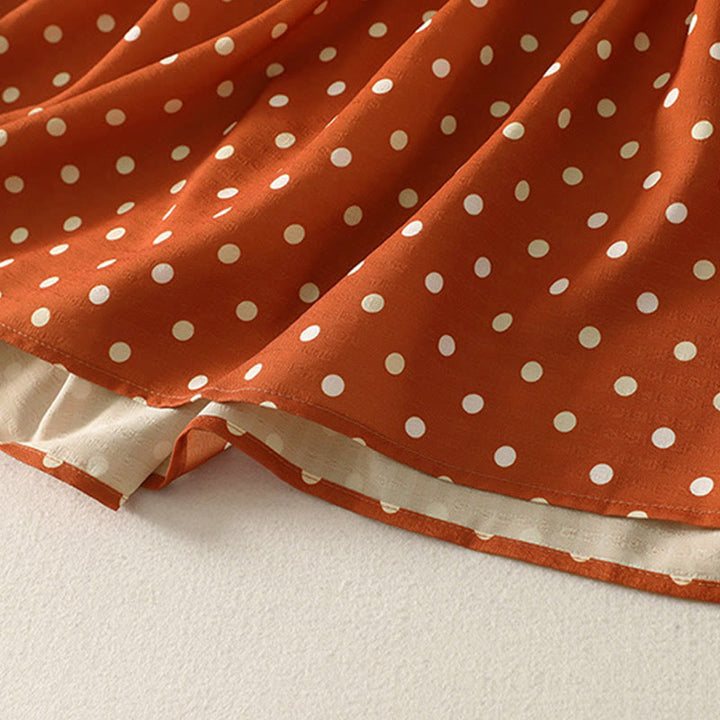 Abito midi da donna in cotone con scollo rotondo e maniche lunghe, motivo a pois autunnali Buddha Stones - image 6