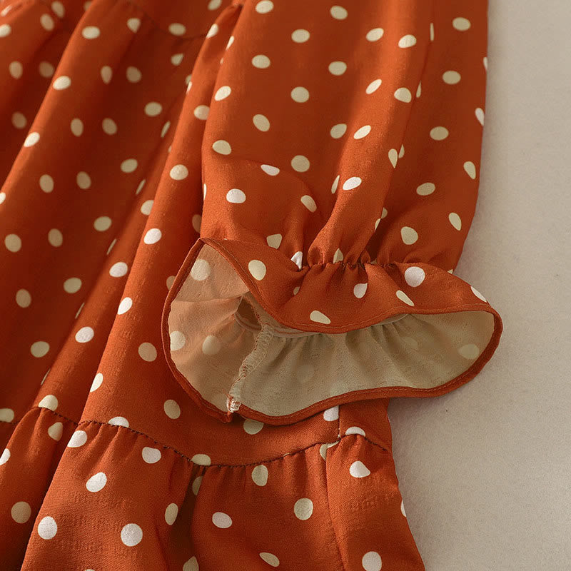 Abito midi da donna in cotone con scollo rotondo e maniche lunghe, motivo a pois autunnali Buddha Stones - image 4