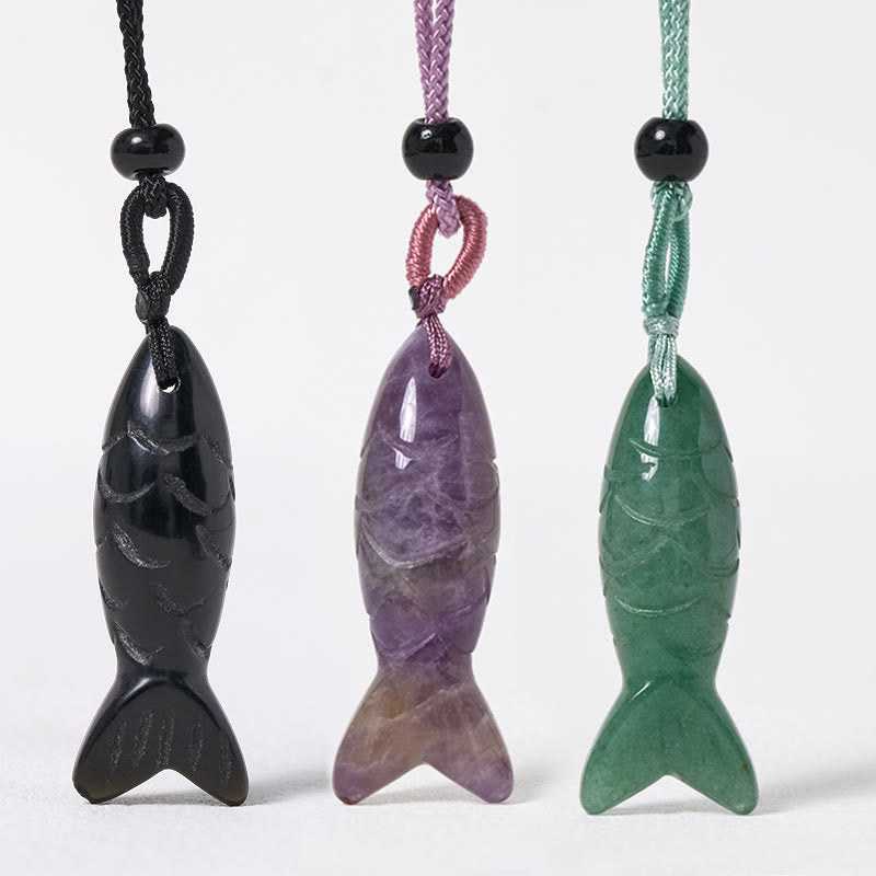 Collana con Buddha Stones, intagliata con pesce koi, cristallo rosa, agata indiana, ametista, calore e prosperità - image 0