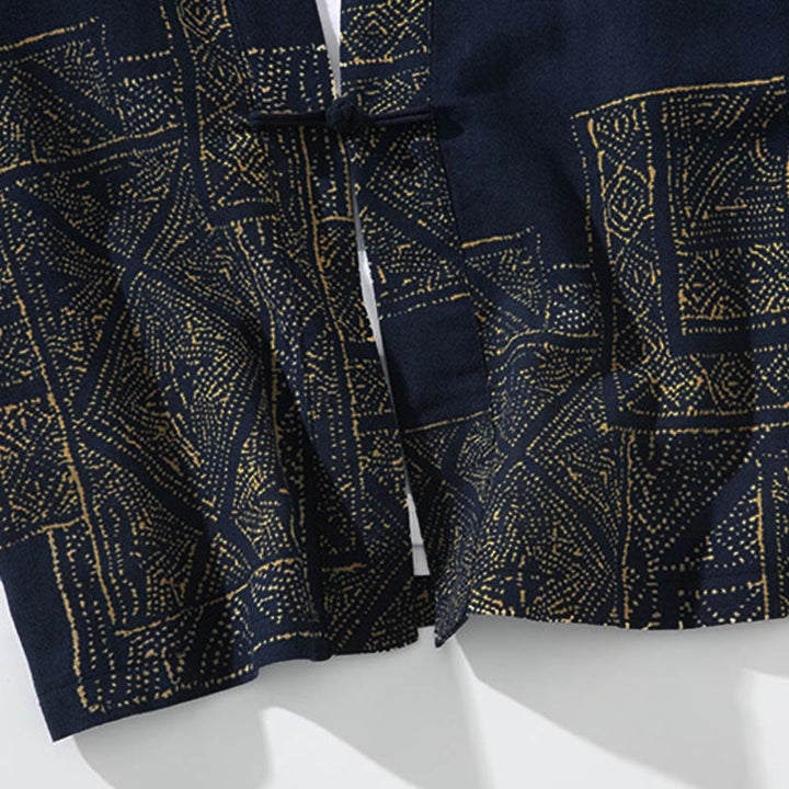 Giacca da uomo in cotone con maniche corte e aperta sul davanti, motivo Buddha Stones, strisce floreali, farfalle e inchiostro - image 6