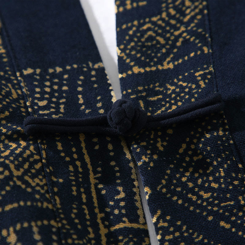 Giacca da uomo in cotone con maniche corte e aperta sul davanti, motivo Buddha Stones, strisce floreali, farfalle e inchiostro - image 5