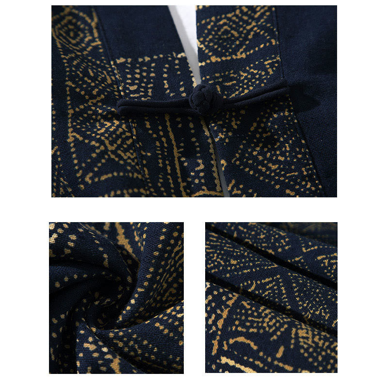 Giacca da uomo in cotone con maniche corte e aperta sul davanti, motivo Buddha Stones, strisce floreali, farfalle e inchiostro - image 10
