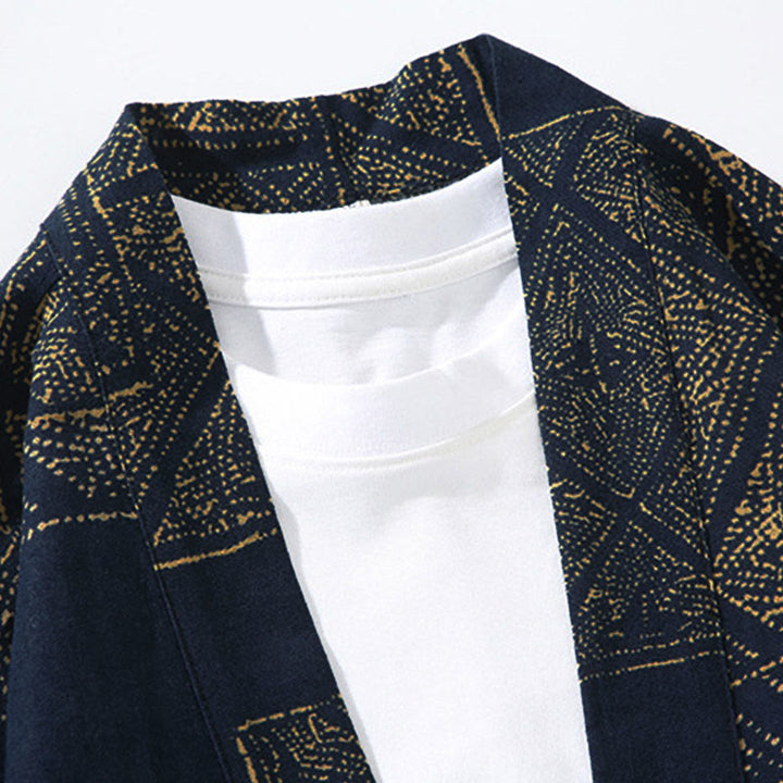Kimono da uomo con motivo Buddha Stones, geometria, righe floreali, inchiostro di farfalla, apertura frontale e maniche corte. Kimono - image 3