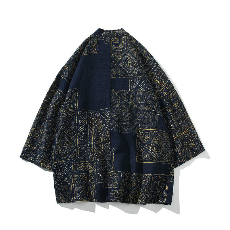Kimono da uomo con motivo Buddha Stones, geometria, righe floreali, inchiostro di farfalla, apertura frontale e maniche corte. Kimono - image 1