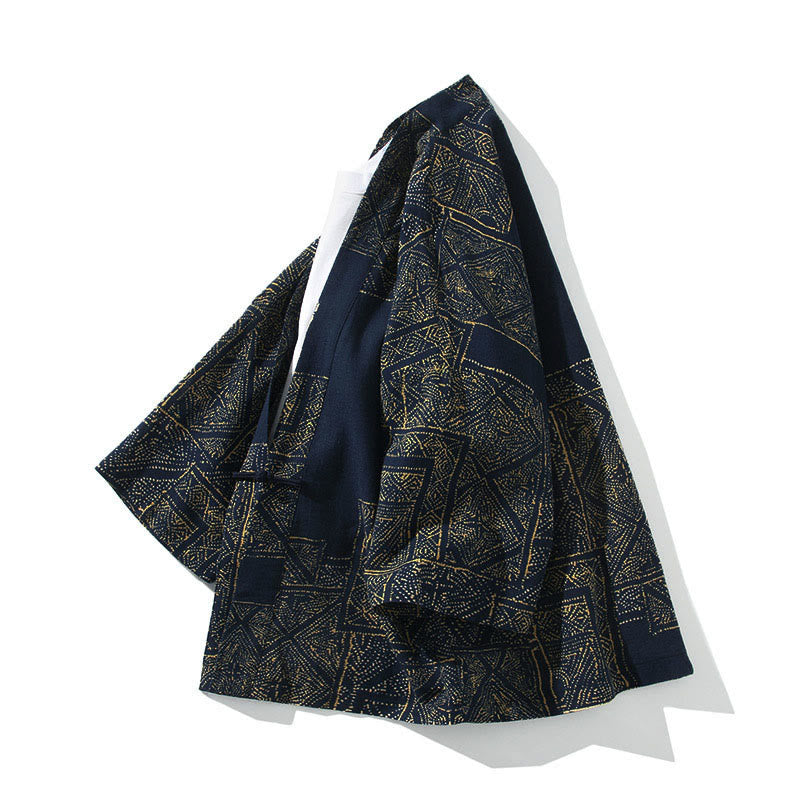 Giacca da uomo in cotone con maniche corte e aperta sul davanti, motivo Buddha Stones, strisce floreali, farfalle e inchiostro - image 2