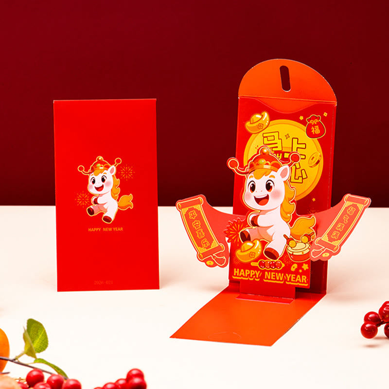 Buddha Stones Anno del Cavallo 2026 Capodanno Carattere Fu Standable 6 pezzi Busta rossa cinese - image 11