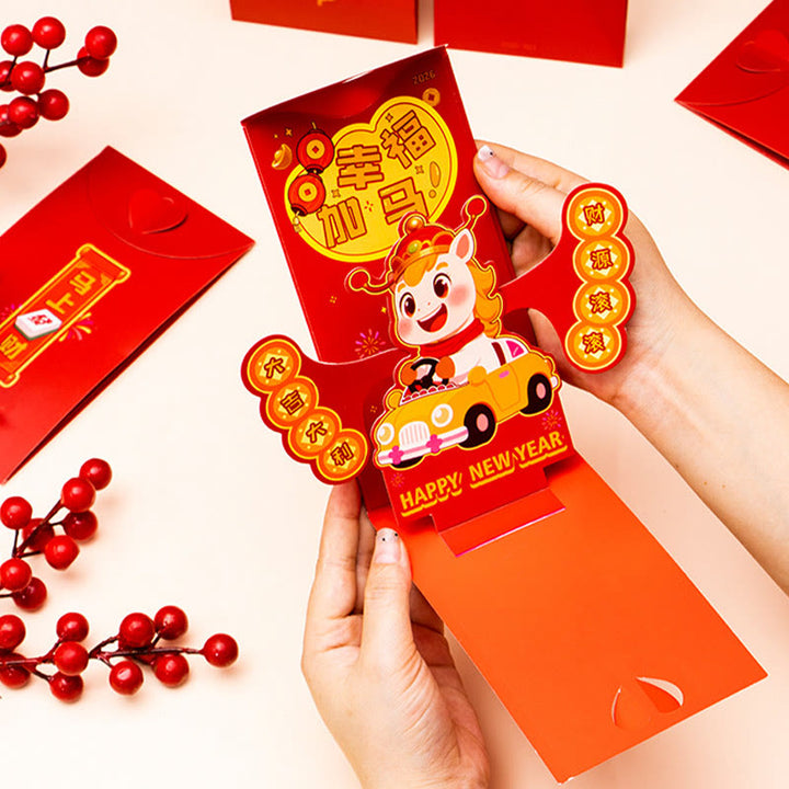 Buddha Stones Anno del Cavallo 2026 Capodanno Carattere Fu Standable 6 pezzi Busta rossa cinese - image 14