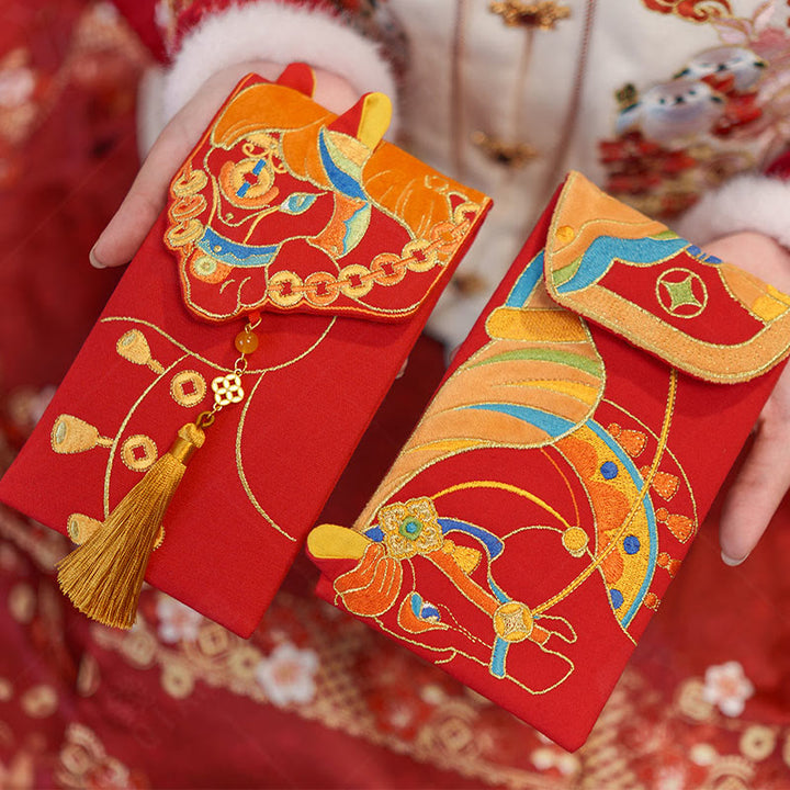 Ricamo di Buddha Stones Anno del cavallo 2026 Capodanno nappa busta rossa cinese - image 10