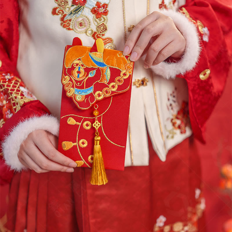 Ricamo di Buddha Stones Anno del cavallo 2026 Capodanno nappa busta rossa cinese - image 1
