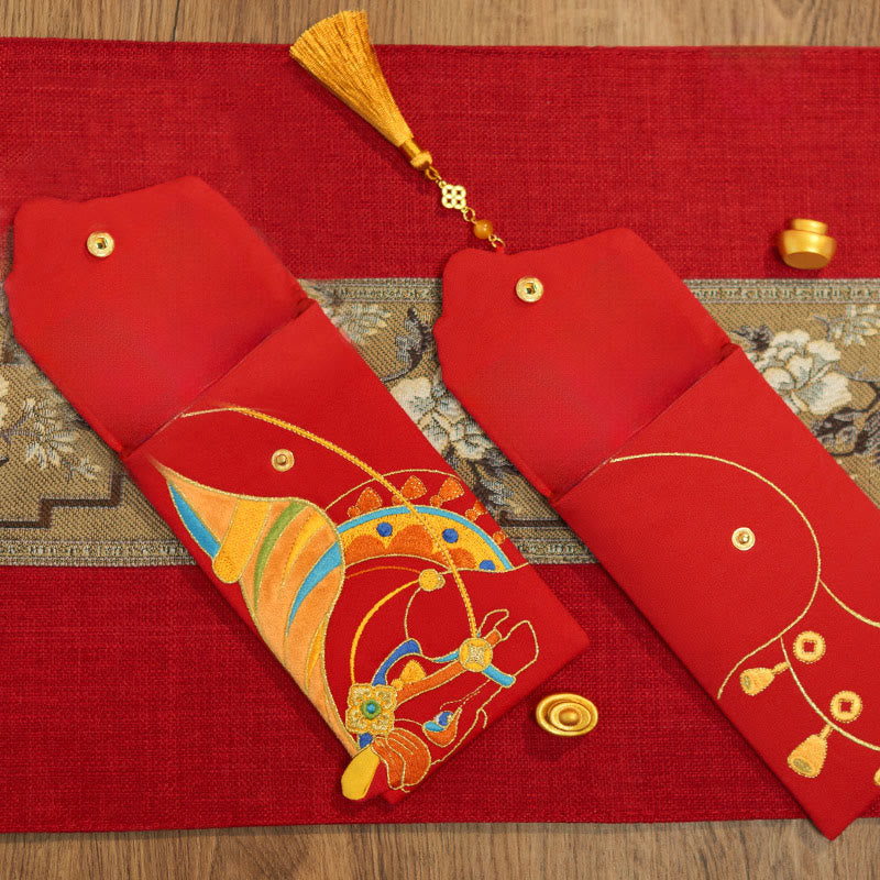 Ricamo di Buddha Stones Anno del cavallo 2026 Capodanno nappa busta rossa cinese - image 14