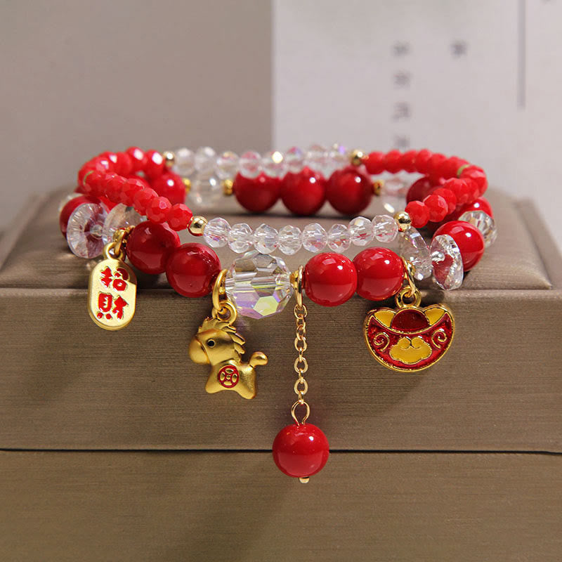 Braccialetto della prosperità in lingotti dell'anno del cavallo Buddha Stones - 2 pezzi di lingotti che attraggono la ricchezza a forma di cavallo (circonferenza del polso: 14-15 cm) - image 4