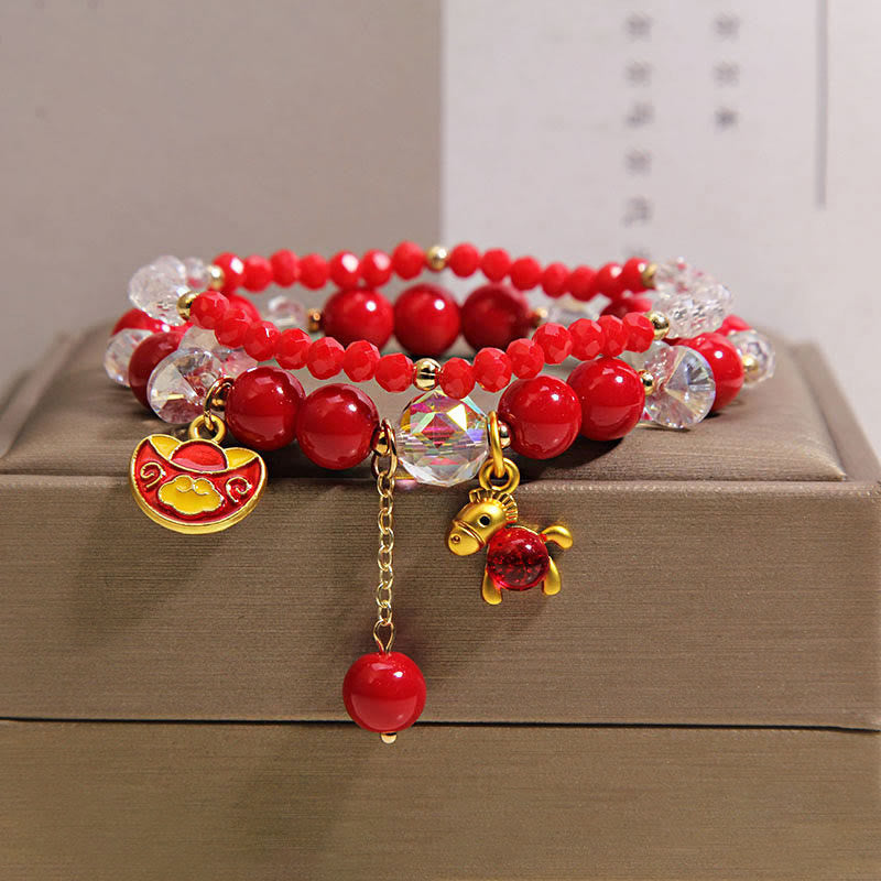 Braccialetto della prosperità in lingotti dell'anno del cavallo Buddha Stones - 2 pezzi di lingotto a forma di cavallo (circonferenza del polso: 14-15 cm) - image 3