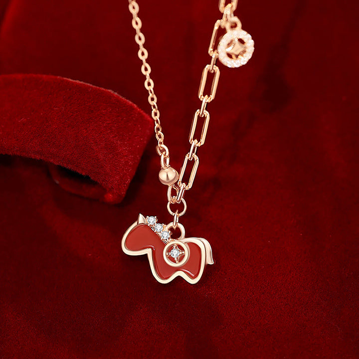 Collana con ciondolo in argento sterling 925 Buddha Stones, anno del cavallo, agata rossa, fiducia - Cavallo in argento sterling 925 con agata rossa - image 0