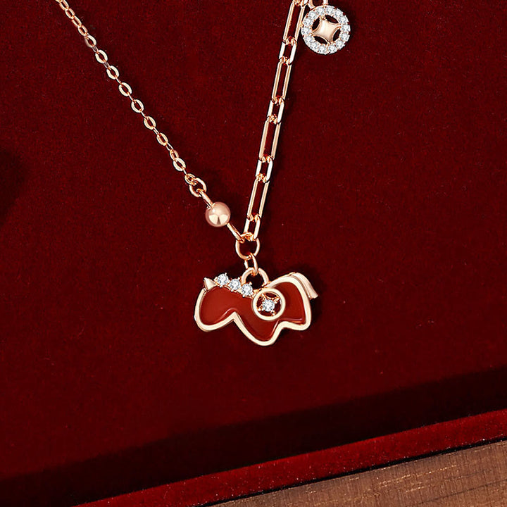 Collana con ciondolo in argento sterling 925 Buddha Stones, anno del cavallo, agata rossa, fiducia - image 2