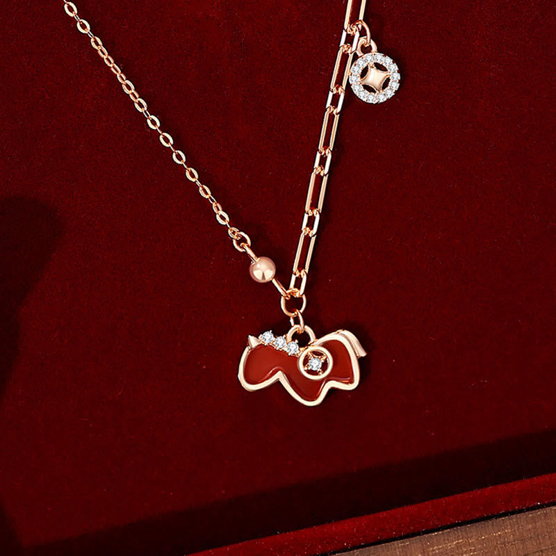 Collana con ciondolo in argento sterling 925 Buddha Stones, anno del cavallo, agata rossa, fiducia - image 1