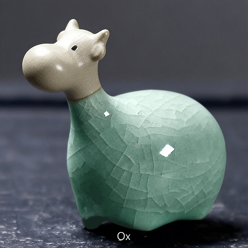 Buddha Stones Zodiaco cinese Ceramica Tè Animale domestico Decorazione per la casa - Bue cachi 6,5*6 cm - image 3