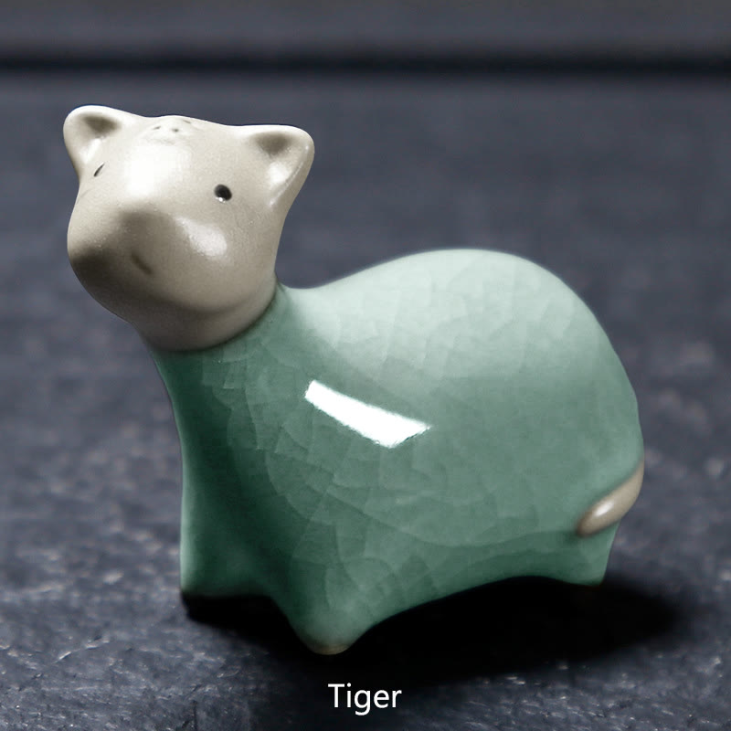 Buddha Stones Zodiaco cinese Ceramica Tè Animale domestico Decorazione per la casa - Khaki Tiger 6,6*5,7 cm - image 4