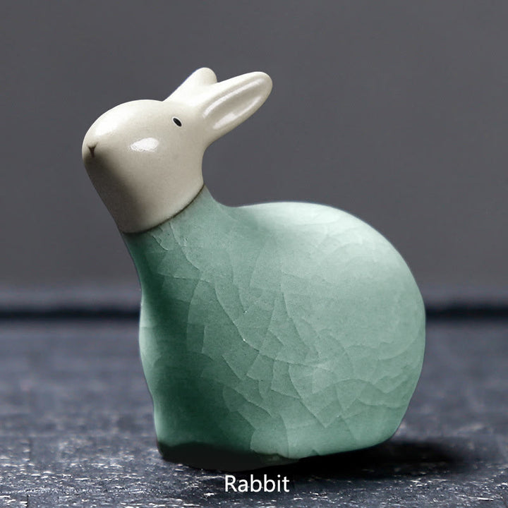 Buddha Stones Zodiaco cinese Ceramica Tè Animale domestico Decorazione per la casa - Coniglio cachi 6,5*6,2 cm - image 8