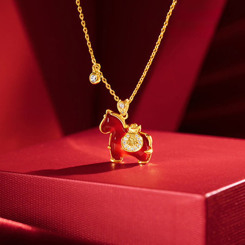 Buddha Stones Anno del Cavallo Agata Rossa Carattere Fu Collana Pendenti Fiducia - image 1