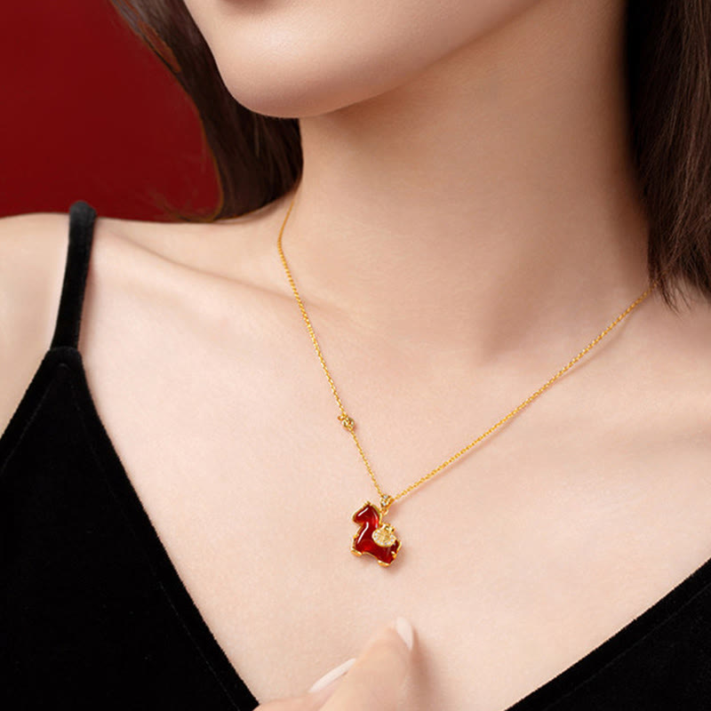 Buddha Stones Anno del Cavallo Agata Rossa Carattere Fu Collana Pendenti Fiducia - image 4