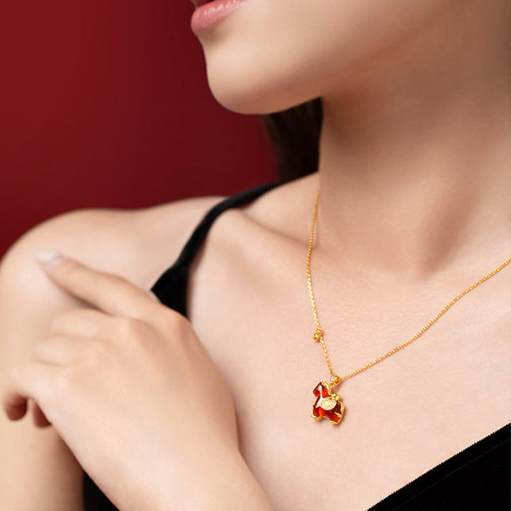 Buddha Stones Anno del Cavallo Agata Rossa Carattere Fu Collana Pendenti Fiducia - image 3