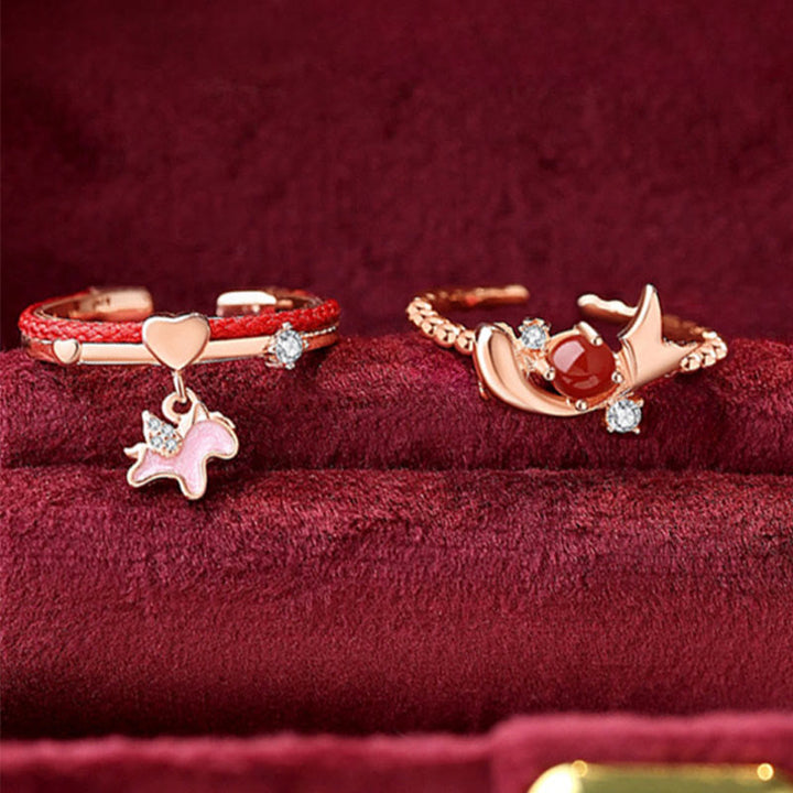 Anello aperto portafortuna in argento sterling 925 con cordino rosso Buddha Stones - image 3