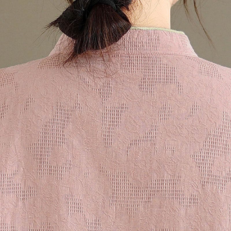 Camicia da donna in cotone a maniche lunghe con colletto rialzato e bottoni a rana, motivo floreale tradizionale Buddha Stones Spring - image 12