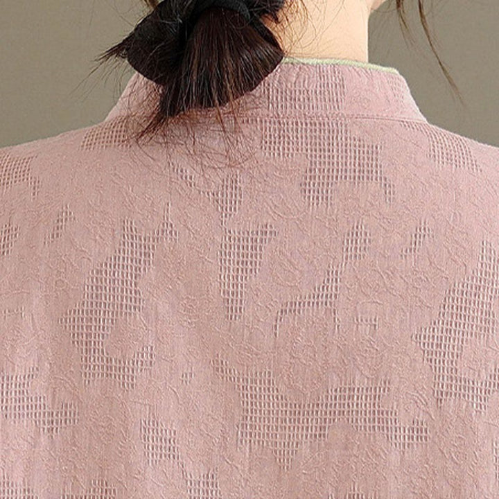 Camicia da donna in cotone a maniche lunghe con colletto rialzato e bottoni a rana, motivo floreale tradizionale Buddha Stones Spring - image 12