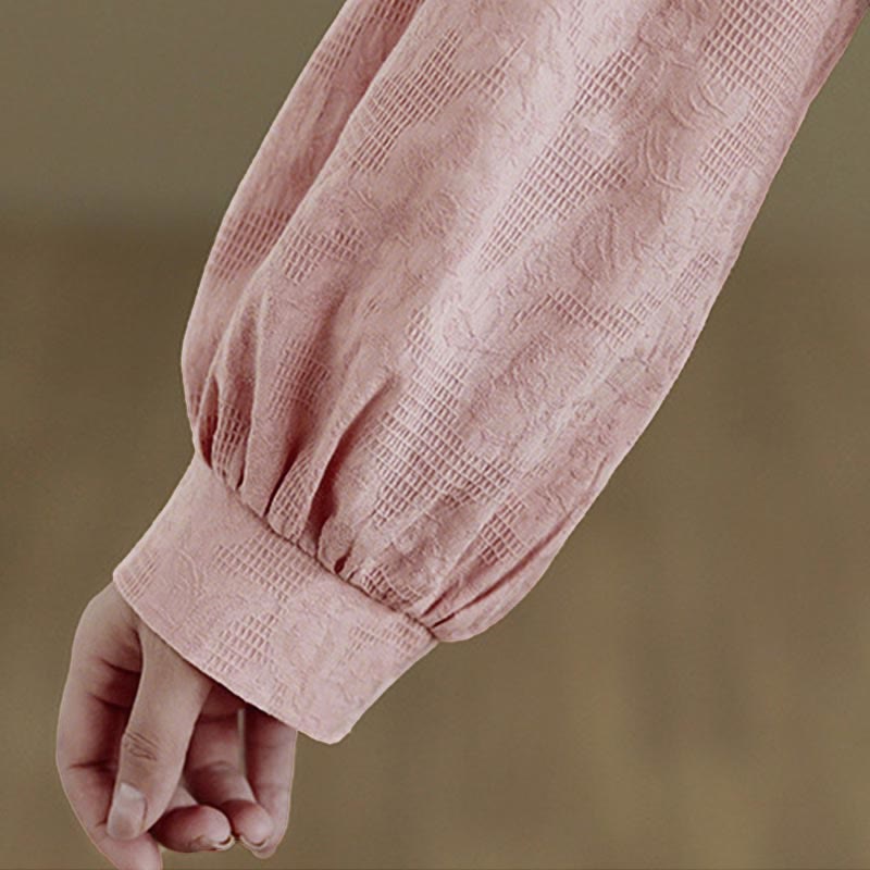 Camicia da donna in cotone a maniche lunghe con colletto rialzato e bottoni a rana, motivo floreale tradizionale Buddha Stones Spring - image 15