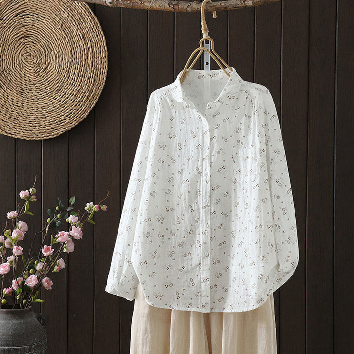 Camicia da donna in cotone a maniche lunghe con piccoli bottoni e motivo floreale autunnale Buddha Stones - Bianco - US8-10, UK/AU12-14, EU40-42 (2XL) - image 11