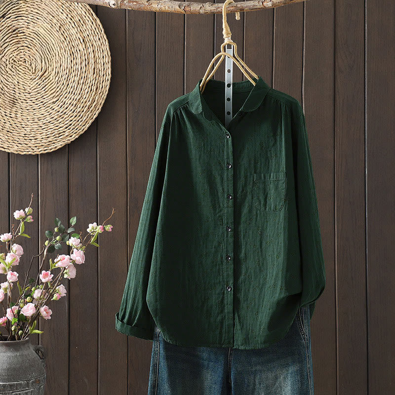 Camicia da donna in cotone a maniche lunghe con piccoli bottoni e motivo floreale autunnale Buddha Stones - Verde scuro - US8-10, UK/AU12-14, EU40-42 (2XL) - image 17