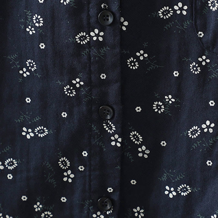 Camicia da donna in cotone a maniche lunghe con piccoli bottoni e motivo floreale autunnale Buddha Stones - image 8