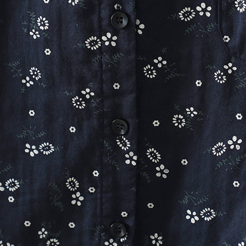 Camicia da donna in cotone a maniche lunghe con piccoli bottoni e motivo floreale autunnale Buddha Stones - image 8