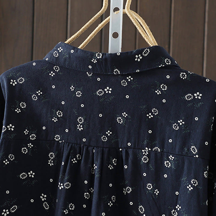 Camicia da donna in cotone a maniche lunghe con piccoli bottoni e motivo floreale autunnale Buddha Stones - image 4