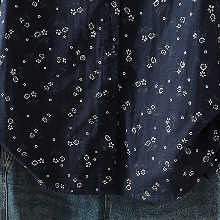 Camicia da donna in cotone a maniche lunghe con piccoli bottoni e motivo floreale autunnale Buddha Stones - image 9