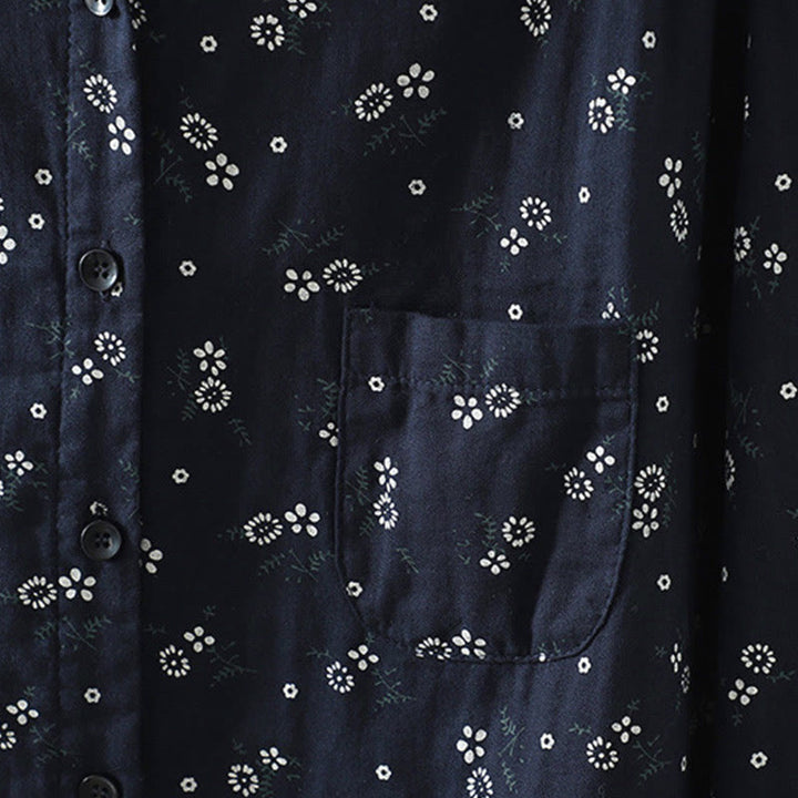 Camicia da donna in cotone a maniche lunghe con piccoli bottoni e motivo floreale autunnale Buddha Stones - image 6