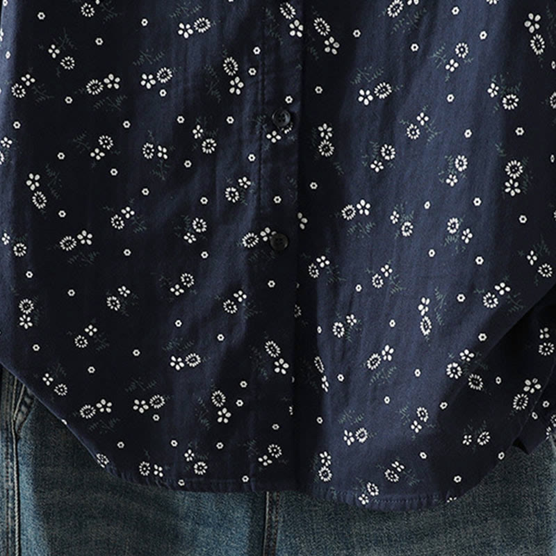 Camicia da donna in cotone a maniche lunghe con piccoli bottoni e motivo floreale autunnale Buddha Stones - image 9