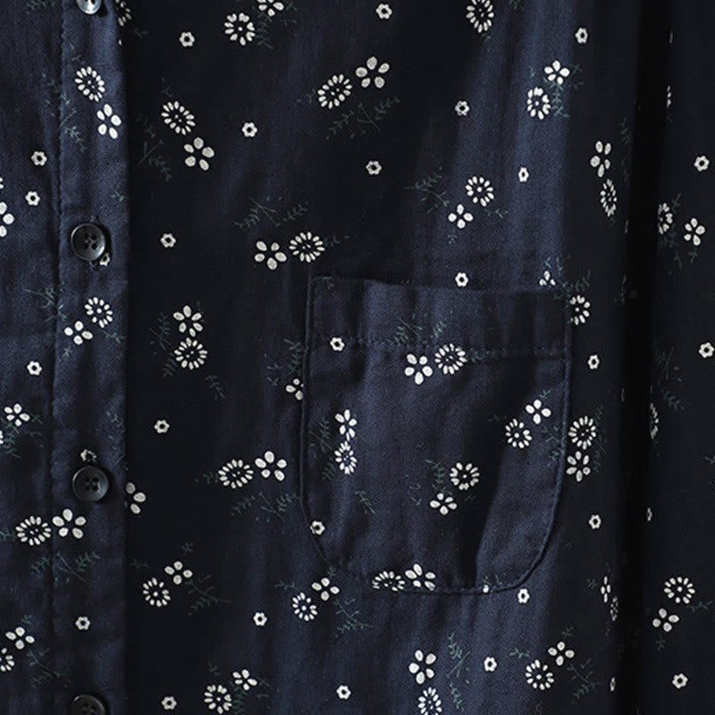 Camicia da donna in cotone a maniche lunghe con piccoli bottoni e motivo floreale autunnale Buddha Stones - image 6