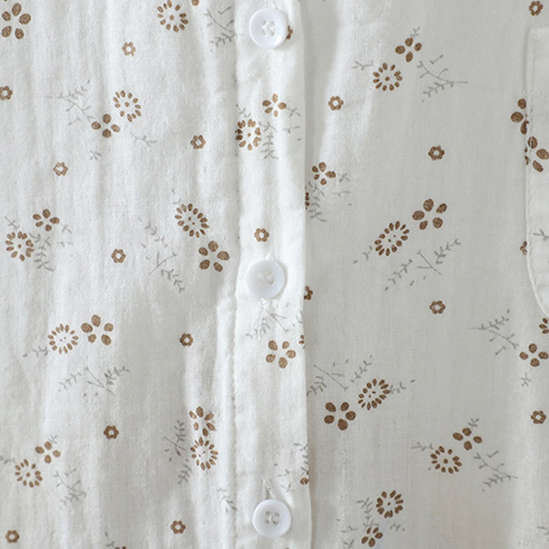 Camicia da donna in cotone a maniche lunghe con piccoli bottoni e motivo floreale autunnale Buddha Stones - image 14