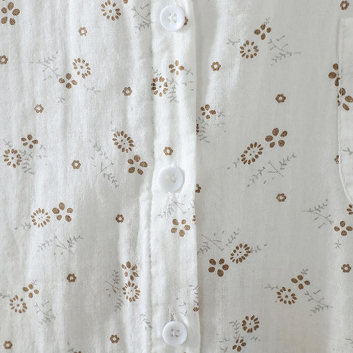 Camicia da donna in cotone a maniche lunghe con piccoli bottoni e motivo floreale autunnale Buddha Stones - image 14