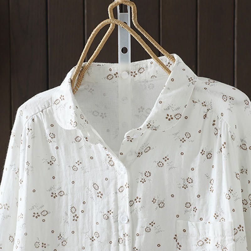 Camicia da donna in cotone a maniche lunghe con piccoli bottoni e motivo floreale autunnale Buddha Stones - image 12